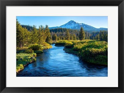 Framed Mt Bachelor And The Deschutes River, Oregon Print