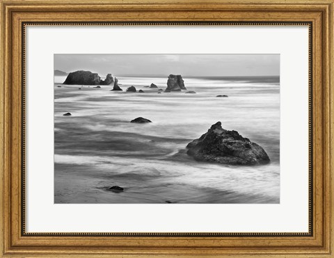 Framed Bandon Beach, Oregon (BW) Print