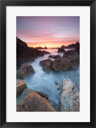 Framed Soft Sunset And Incoming Tide At Harris Beach State Park, Oregon Print