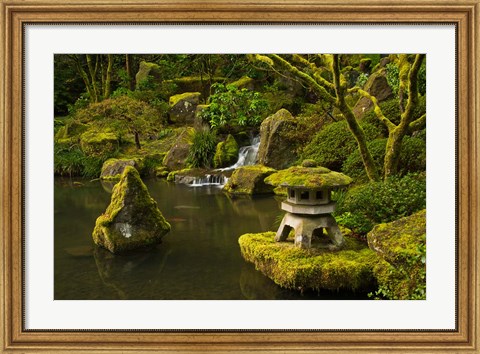 Framed Portland Japanese Garden Pond, Oregon Print