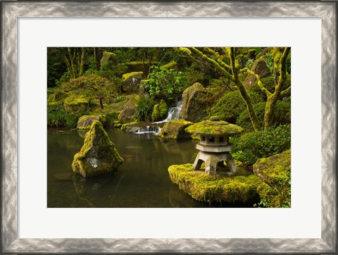 Framed Portland Japanese Garden Pond, Oregon Print