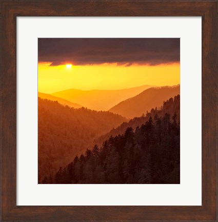 Framed Sunset Light Fills Valley Of The Great Smoky Mountains Print