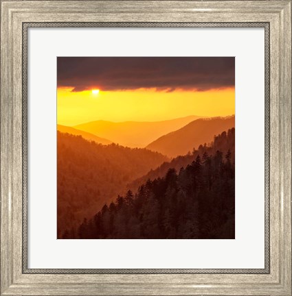 Framed Sunset Light Fills Valley Of The Great Smoky Mountains Print