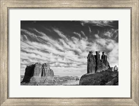Framed Three Gossips, Arches National Park, Utah (BW) Print