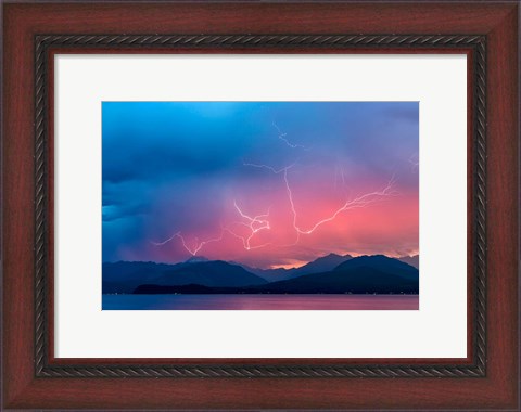 Framed Lightning Over Hood Canal And The Olympic Mountains Print