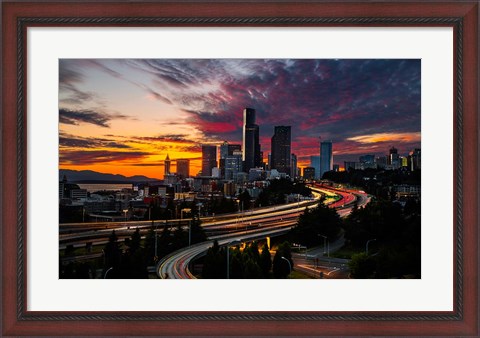 Framed Sunset View Of Downtown Seattle Print