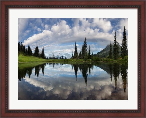 Framed Mt Rainier And Clouds Reflecting In Upper Tipsoo Lake Print
