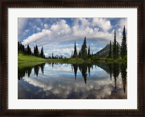 Framed Mt Rainier And Clouds Reflecting In Upper Tipsoo Lake Print