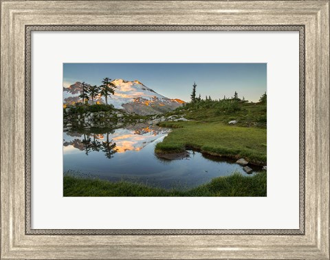 Framed Mt Baker Reflecting In A Tarn On Park Butte Print