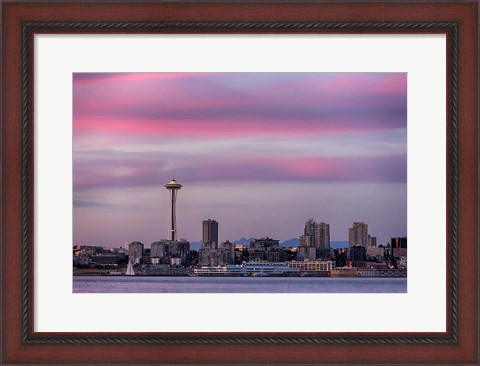 Framed Pink Sunset With The Seattle Space Needle Print