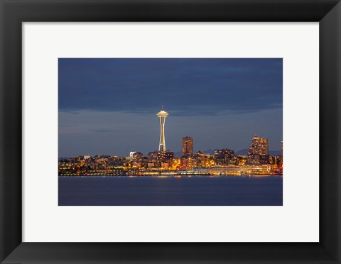 Framed Seattle Skyline At Dusk Print