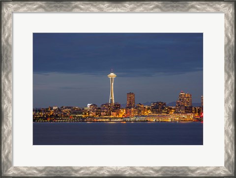 Framed Seattle Skyline At Dusk Print