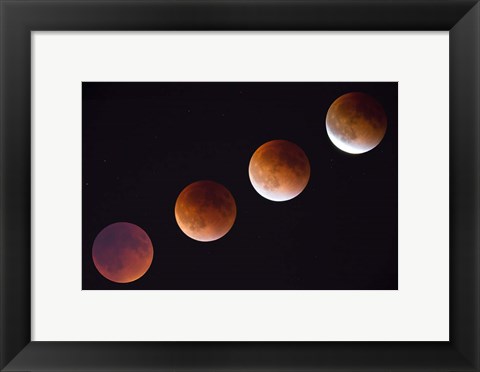 Framed Composite Of The Phases Of A Total Lunar Eclipse Print