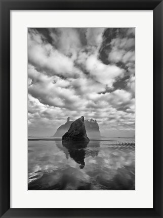 Framed Reflections At Low Tide On Ruby Beach (BW) Print