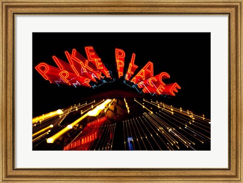 Framed Pike Place Market At Night, Washington State Print
