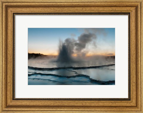 Framed Eruption Of Fountain Geyser After Sunset, Wyoming Print