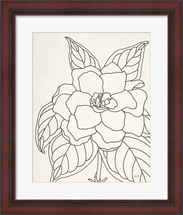 Framed Gardenia Line Drawing Crop Print