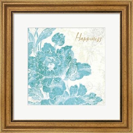 Framed Toile Roses VI Teal Happiness Print
