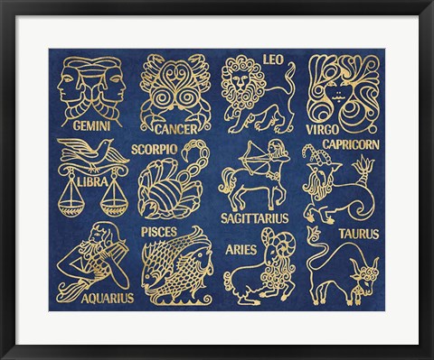 Framed Whats Your Sign Blue Gold Print