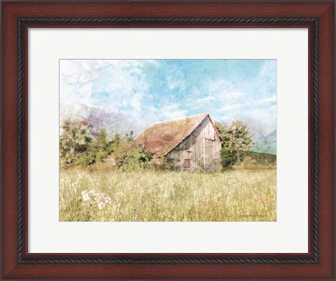 Framed Spring Green Meadow by the Old Barn Print