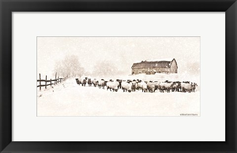 Framed Warm Winter Barn with Sheep Herd Print