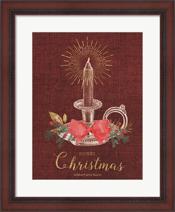 Framed Burlap Vintage Christmas Tall Candlestick Print