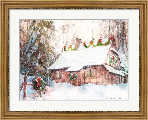 Framed Snowy Christmas Cabin Print