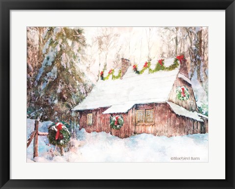 Framed Snowy Christmas Cabin Print