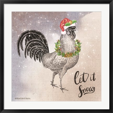 Framed Vintage Christmas Be Merry Rooster Print