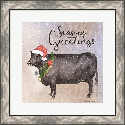 Framed Vintage Christmas Be Merry Cow Print