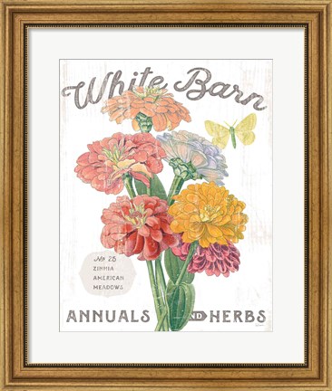 Framed White Barn Flowers V Print