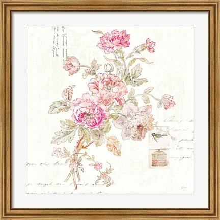 Framed Cottage Roses II Print