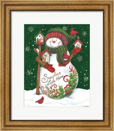 Framed Snowman with Birdhouses Print