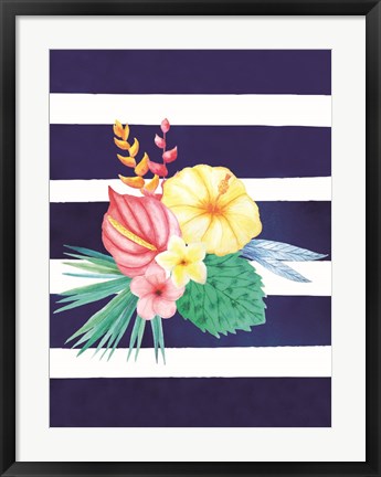 Framed Watercolor Flowers Blue Lines I Print