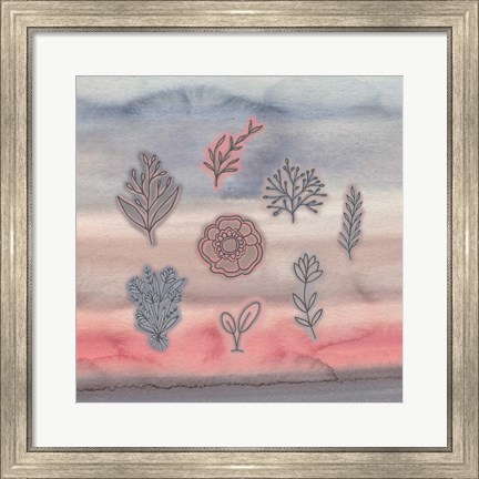 Framed Blue Pink Watercolor and Floral Print