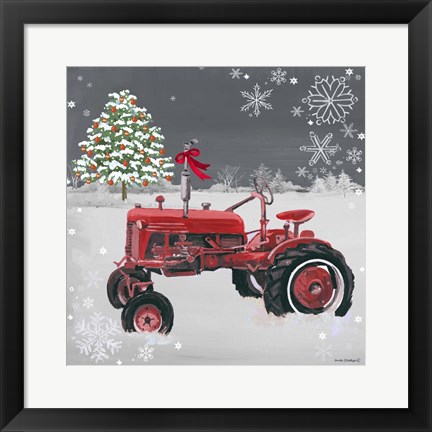 Framed Red Tractor on Gray Print