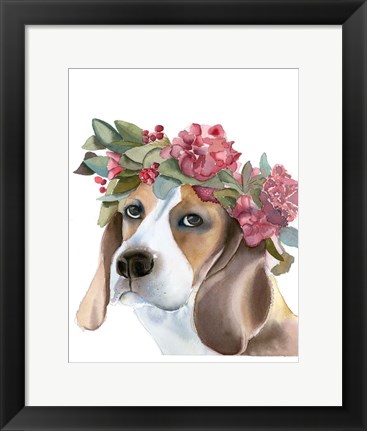 Framed Flower Crown Puppy Print