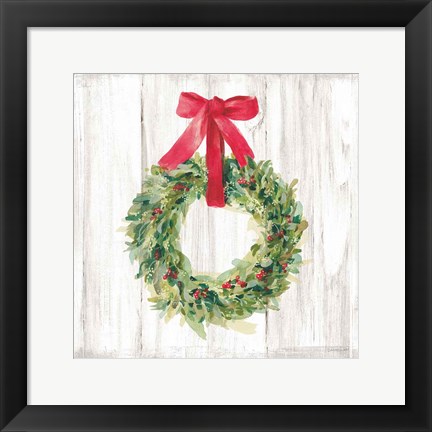 Framed Woodland Holidays Wreath no Bird White Print