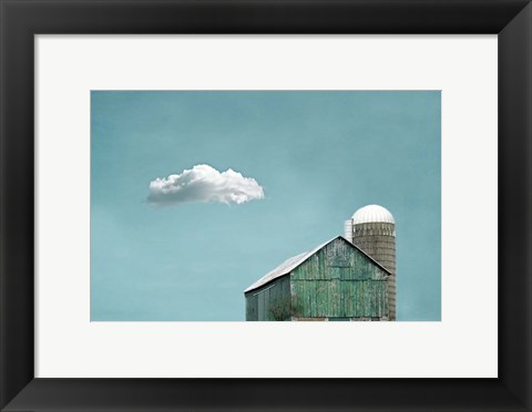 Framed Green Barn and Cloud Print
