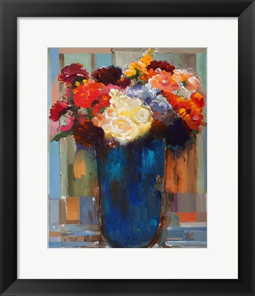 Framed Flowers in a Blue Vase Print
