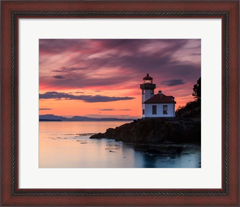 Framed Orange Sunset at Lime Kiln Lighthouse Print
