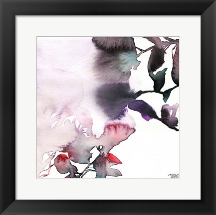 Framed Watercolor Floral Pink Purple Trio I Print