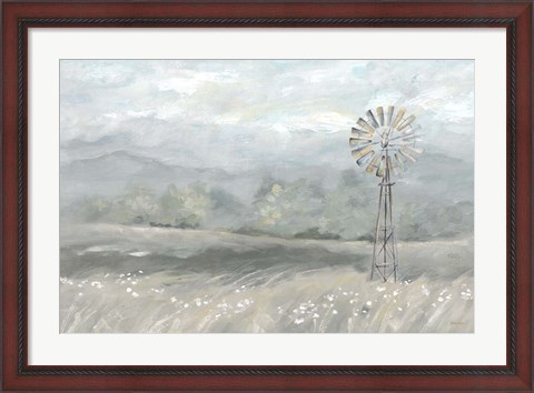 Framed Country Meadow Windmill Landscape Neutral Print