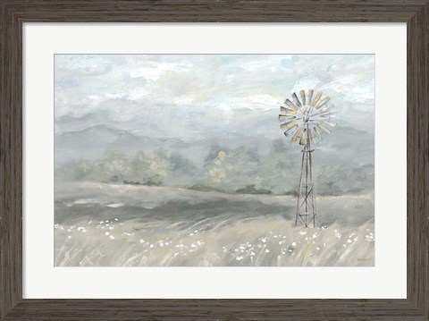 Framed Country Meadow Windmill Landscape Neutral Print