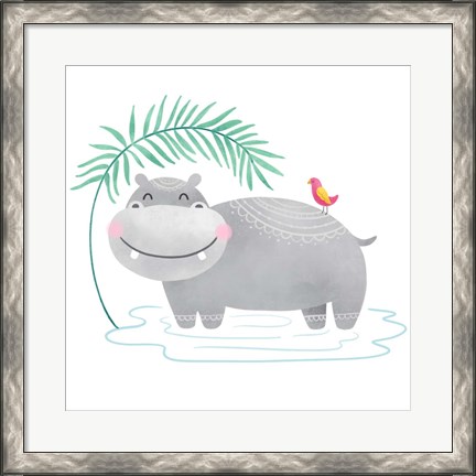 Framed Playful Pals- Hippo Print