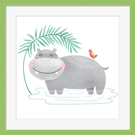 Framed Playful Pals- Hippo Print