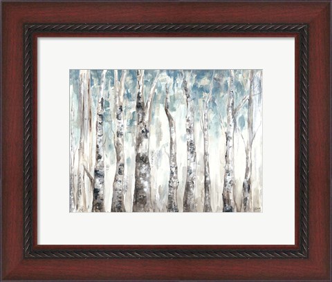 Framed Winter Aspen Trunks Blue Print