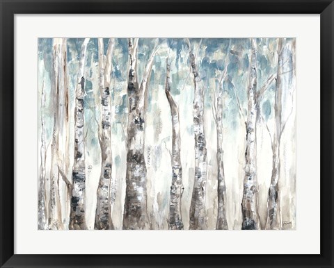 Framed Winter Aspen Trunks Blue Print