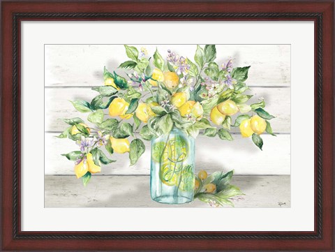 Framed Watercolor Lemons in Mason Jar Landscape Print