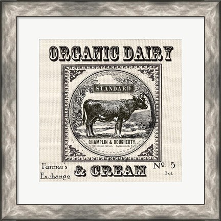 Framed Farmhouse Grain Sack Label Cow Print